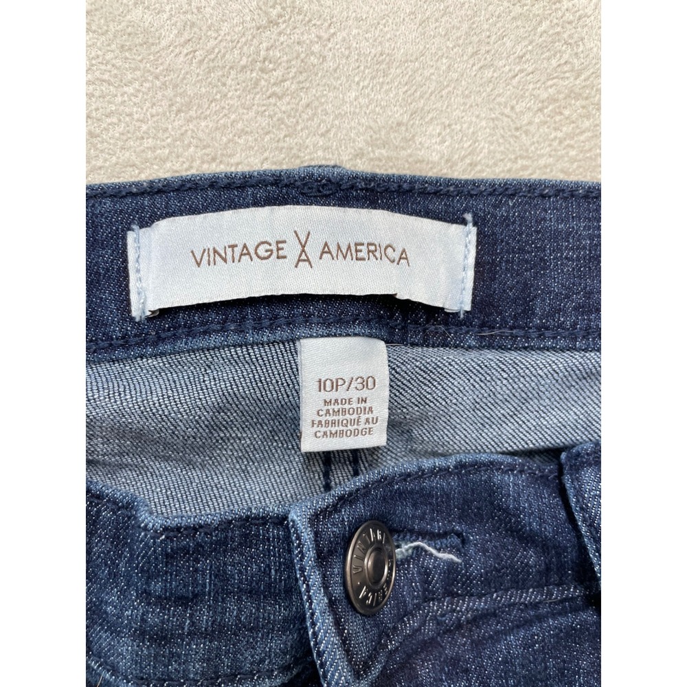 Vintage America Blues Weekend Jean Women 10P Blue Embroidered Cuff Crop Denim - Picture 5 of 9